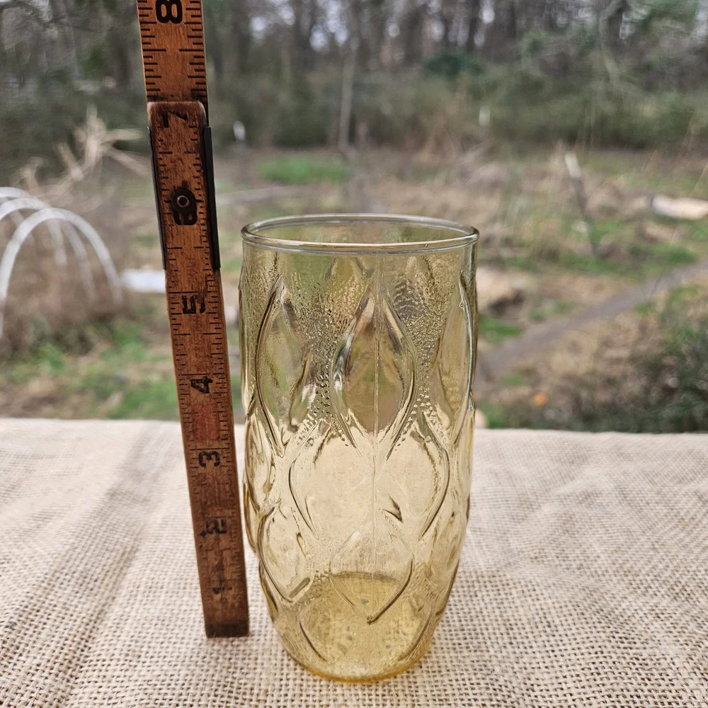 Set of Three Vintage Amber Glass Tumblers Libbey Madrid Pattern 60s 70s Era Boho - Picture 11 of 12